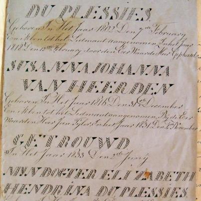 DU PLESSIES Charel Jacob, gebore 1802 en Susanna Johanna VAN HEERDEN, gebore 1816, getroud 1833