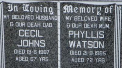JOHNS Cecil -1987:: WATSON Phyllis -1985