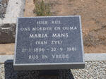 MANS Maria nee VAN ZYL 1896-1981