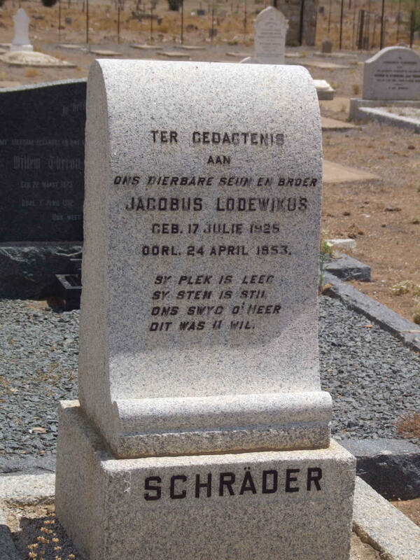 SCHRADER Jacobus Lodewikus 1925-1953