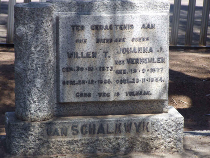 SCHALKWYK Willem T., van 1873-1950 & Johanna J. VERMEULEN 1877-1944