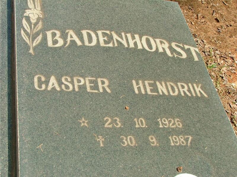 BADENHORST Casper Hendrik 1926-1987