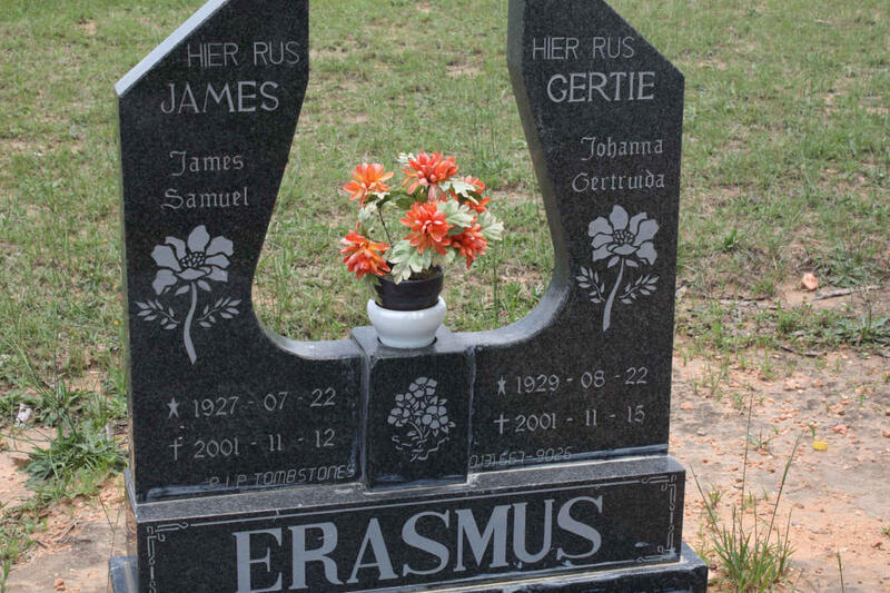 ERASMUS James Samuel 1927-2001 & Johanna Gertruida 1929-2001
