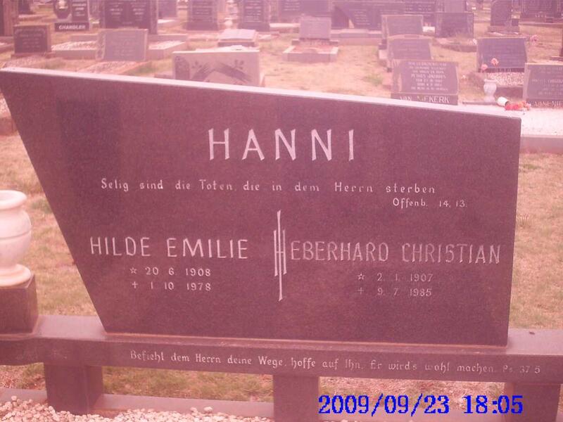 HANNI Eberhard Christian 1907-1985 & Hilde Emilie 1908-1978