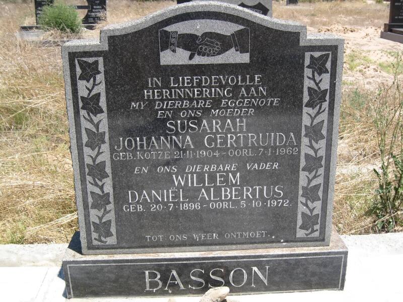 BASSON Daniël Albertus 1896-1972 & Susarah Johanna Gertruida KOTZE 1904-1962
