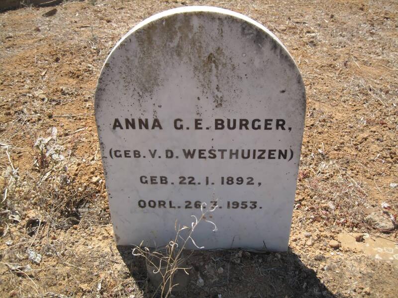 BURGER Anna G.E. nee V.D. WESTHUIZEN 1892-1953
