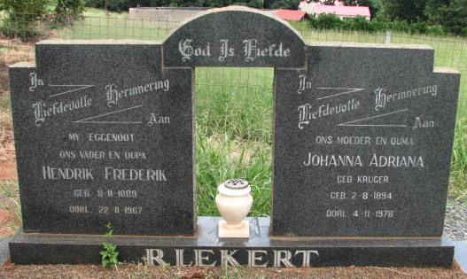 RIEKERT Hendrik Frederik 1889-1967 & Johanna Adriana KRUGER 1894-1978