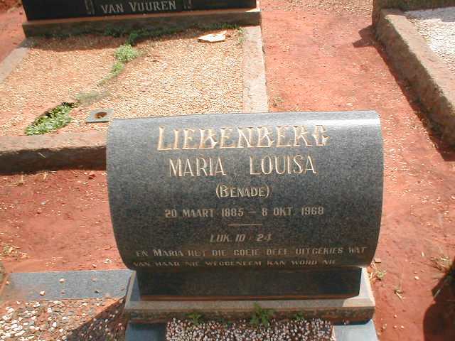 LIEBENBERG Maria Louisa nee BENADE  1995-1969