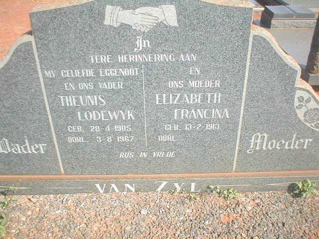ZYL Theunis Lodewyk, van 1905-1967 & Elizabeth Francina 1913 -
