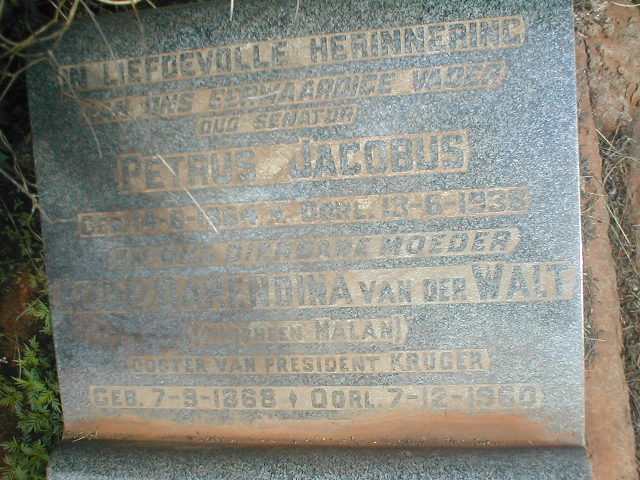 WALT Petrus Jacobus, van der 1864-1938 & Alida Barendina MALAN nee KRUGER 1868-1960
