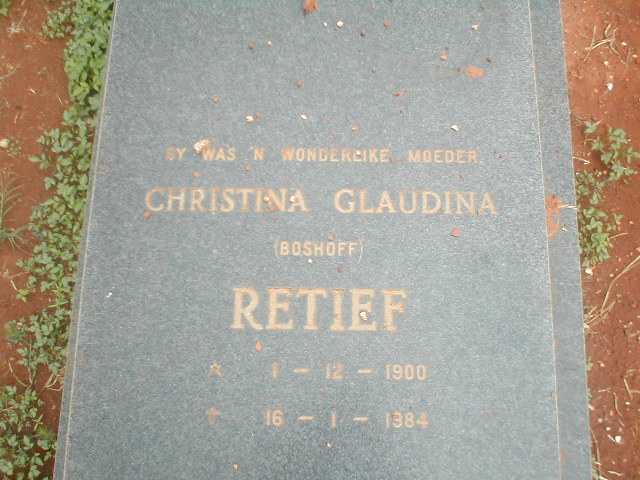 RETIEF Christina Claudina geb. BOSHOFF 1900-1984