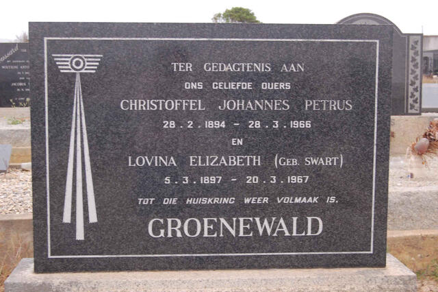 GROENEWALD Christoffel Johannes Petrus 1894-1966 & Lovina Elizabeth SWART 1897-1967