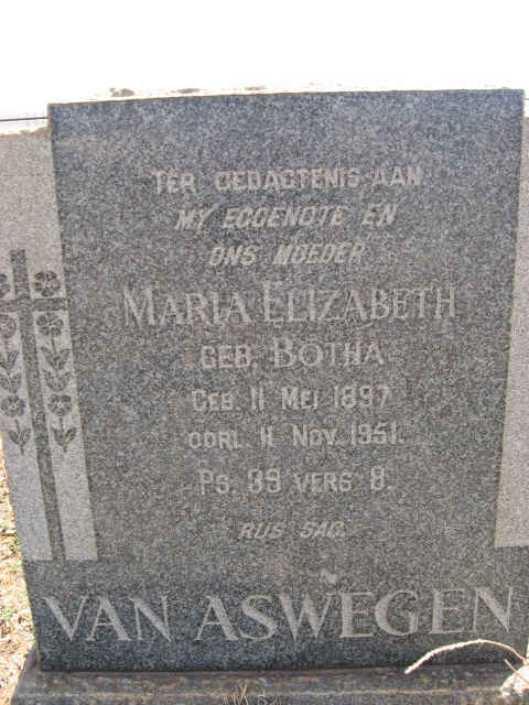 ASWEGEN Maria ELizabeth, van nee BOTHA 1897-1951