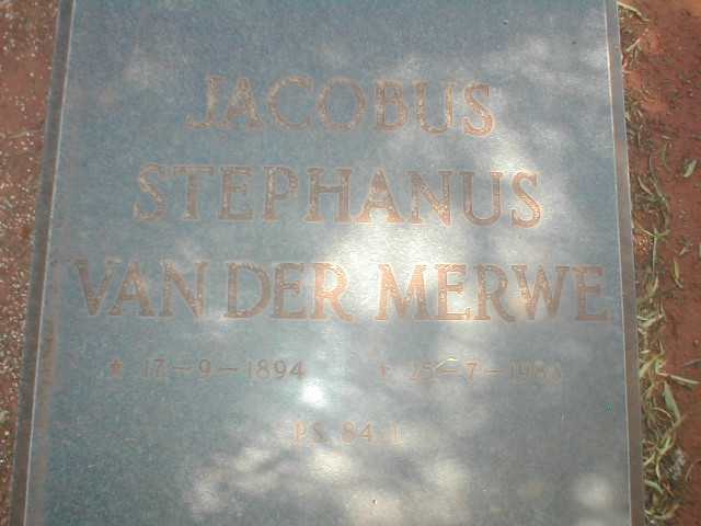 MERWE Jacobus Stephanus, van der 1894-1985