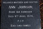JOHNSON Ann nee VAN ASWEGAN -1978