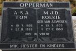 OPPERMAN A.S.A. 1906-1955 & M.J.D.  VAN ASWEGEN 1903-1953