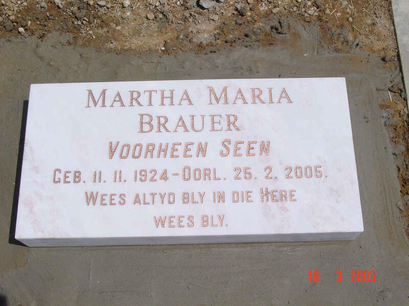 BRAUER Martha Maria, formerly SEEN 1924-2005