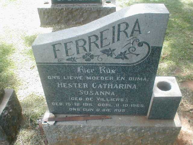 FERREIRA Hester Catharina S. nee DE VILLIERS 1911-1965