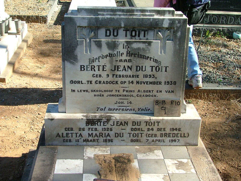 TOIT Berté Jean, du 1893-1938 & Aletta Maria BREDELL 1896-1947 :: DU TOIT Berte Jean 1925-1946