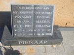PIENAAR P.J.J. 1930-1998 & Martha Johanna 1930-2008