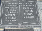 WENTZEL Johannes 1935-1996 & Hester Maria 1938-