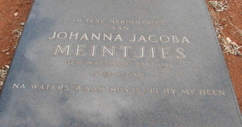 MEINTJES Johanna Jacoba nee WALDECK 1915-1991