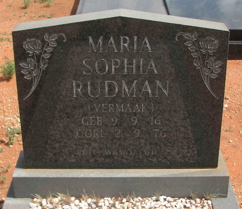 RUDMAN Maria Sophia nee VERMAAK 1916-1976