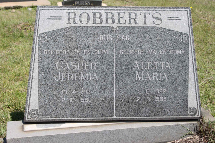 ROBBERTS Casper Jeremia 1912-1980 & Aletta Maria 1922-1985