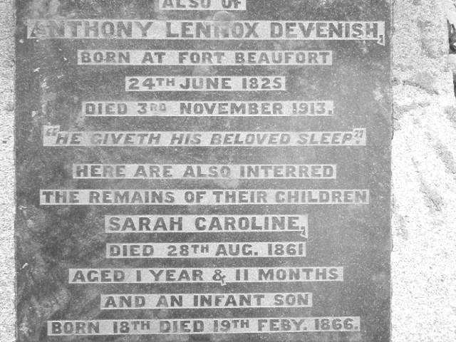 DEVENISH Anthony Lennox 1825-1913 :: DEVENISH Sarah Caroline -1861 :: DEVENISH 1866-1866