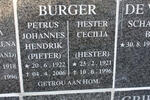 BURGER Petrus Johannes Hendrik 1922-2006 & Hester Cecilia 1921-1996