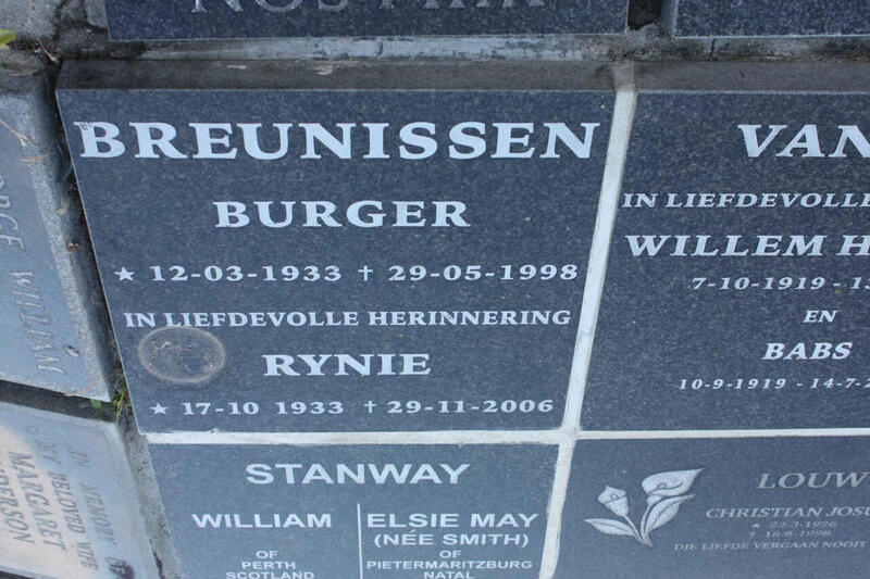 BREUNISSEN Burger 1933-1998 & Rynie 1933-2006