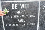 WET Paul, de 1921-2009 & Marie 1916-2002