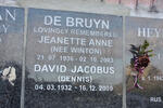 BRUYN David Jacobus, de 1932-2009 & Jeanette Anne WINTON 1936-2003