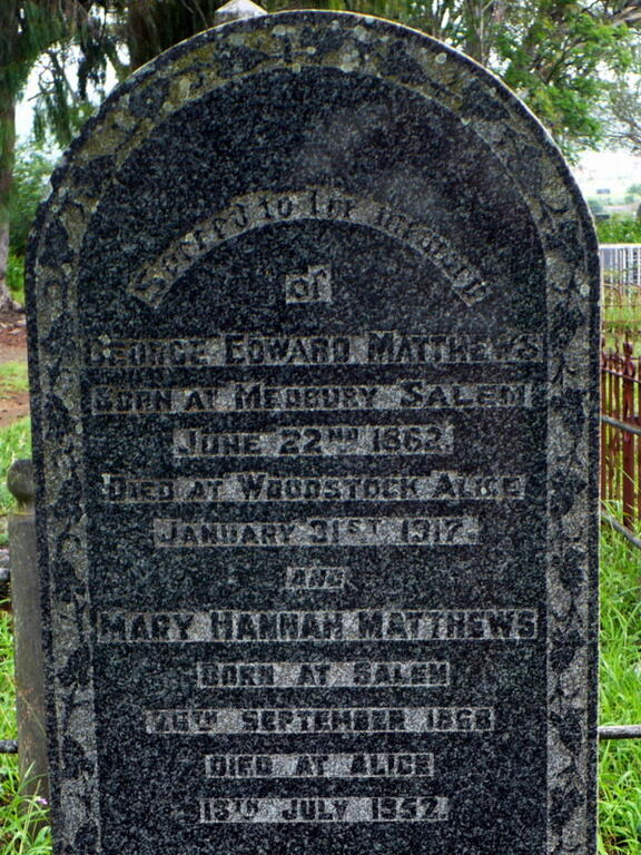 MATTHEWS George Edward 1862-1917 & Mary Hannah 1868-1952