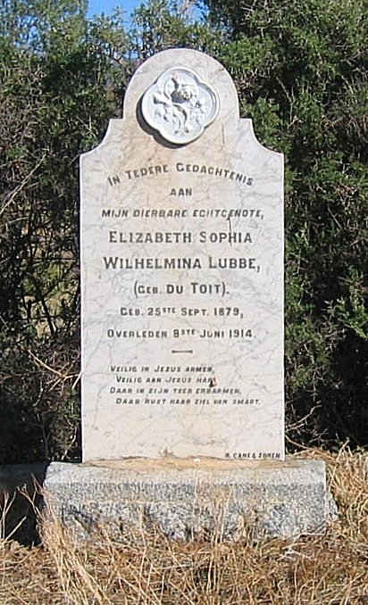 LUBBE Elizabeth Sophia Wilhelmina nee DU TOIT 1879-1914