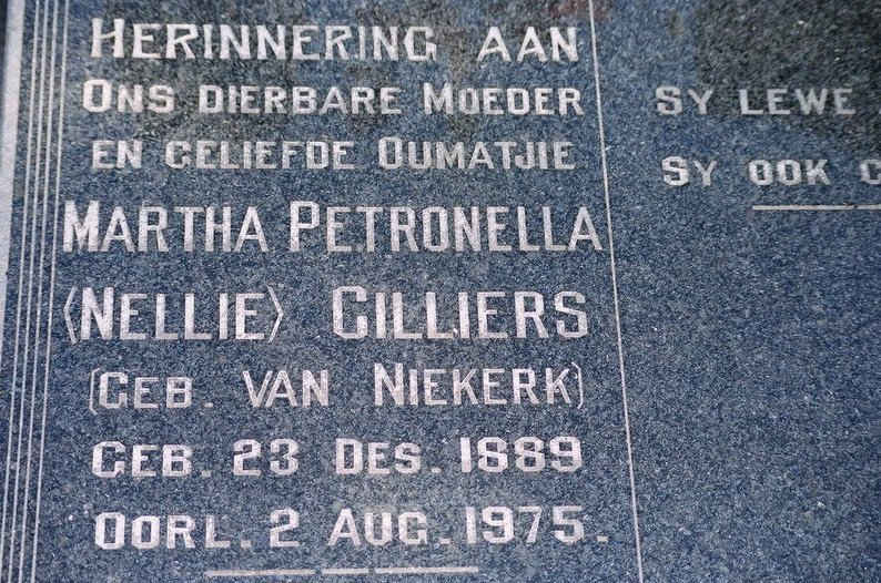 CILLIERS Martha Petronella nee VAN NIEKERK 1889-1975