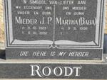 ROODT Mieder J.P. 1929-1992 & Martha 1936-