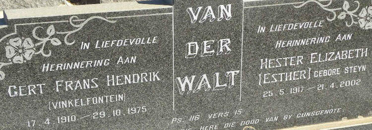 WALT Gert Frans Hendrik, van der 1910-1975 & Hester Elizabeth STEYN 1917-2002