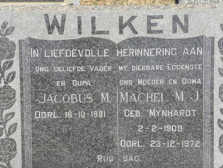 WILKEN JAcobus M. -1981 & Machel M.J. MYNHARDT 1909-1972