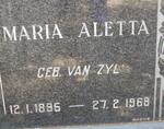 WET Maria Aletta, de nee VAN ZYL 1895-1968