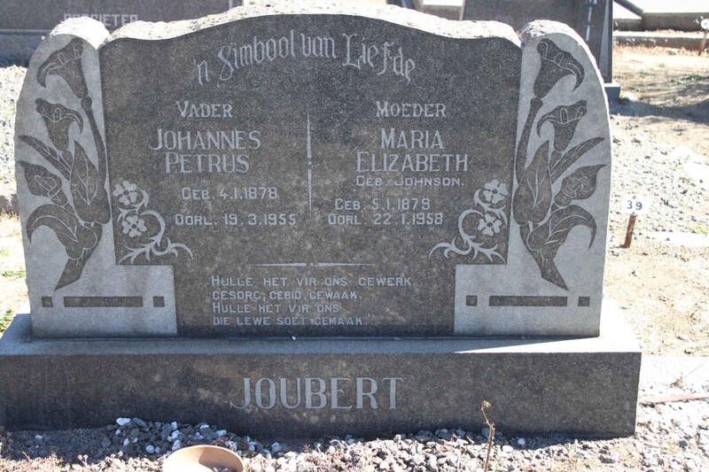 JOUBERT Johannes Petrus 1878-1955 & Maria Elizabeth JOHNSON 1879-1958