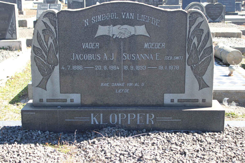 KLOPPER Jacobus A.J. 1886-1984 & Susanna E. SMIT 1893-1978