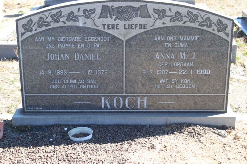 KOCH Johan Daniel 1893-1979 & Anna M.J. JORDAAN 1907-1990