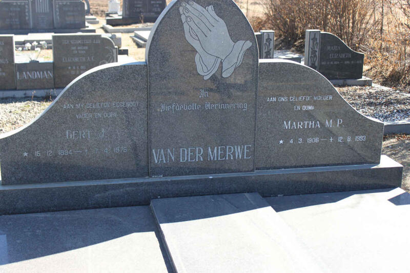 MERWE Gert J., van der 1894-1975 & Martha M.P. 1906-1995