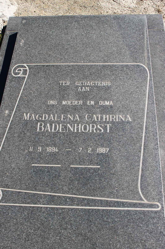BADENHORST Magdalena Cathrina 1894-1987
