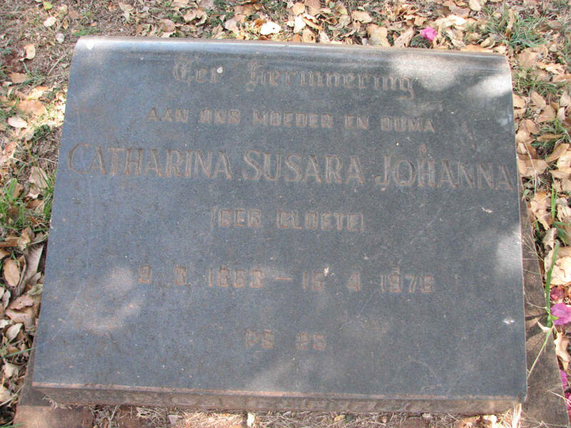 CLOETE Catharina Susara Johanna 1883-1976