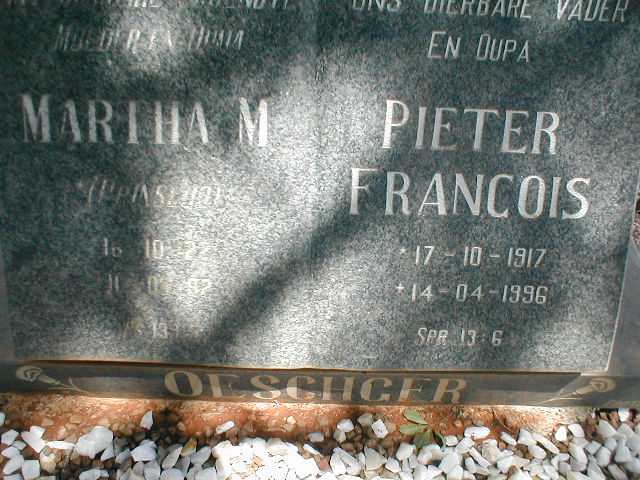 OESCHGER Pieter Francois 1917-1996 & Martha M. geb. PRINSLOO 1922-1992 ???