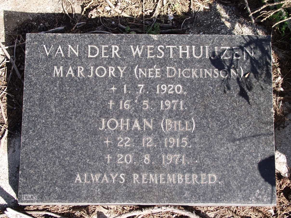 WESTHUIZEN  Johan, van der 1915-1971 & Marjory DICKINSON 1920-1971