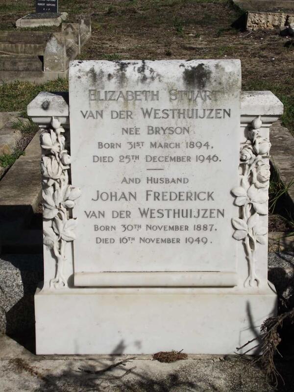 WESTHUJZEN Johan Frederick, van der 1887-1949 & Elizabeth Stuart BRYSON 1894-1946
