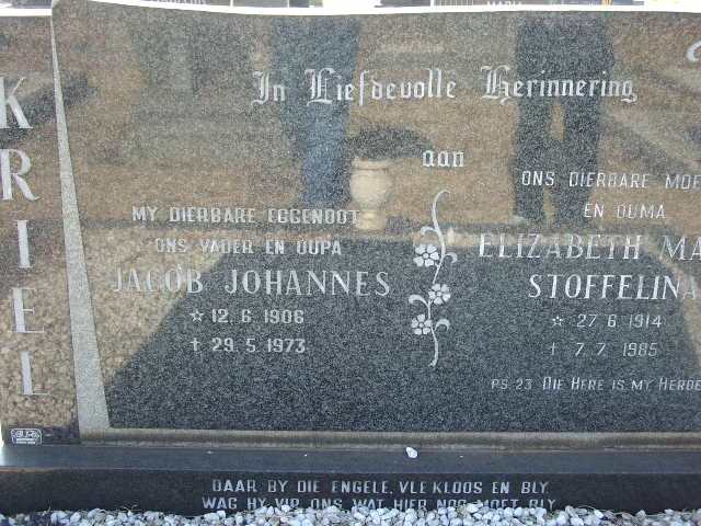 KRIEL Jacob Johannes 1906-1973 & Elizabeth M. Stoffelina 1914-1985